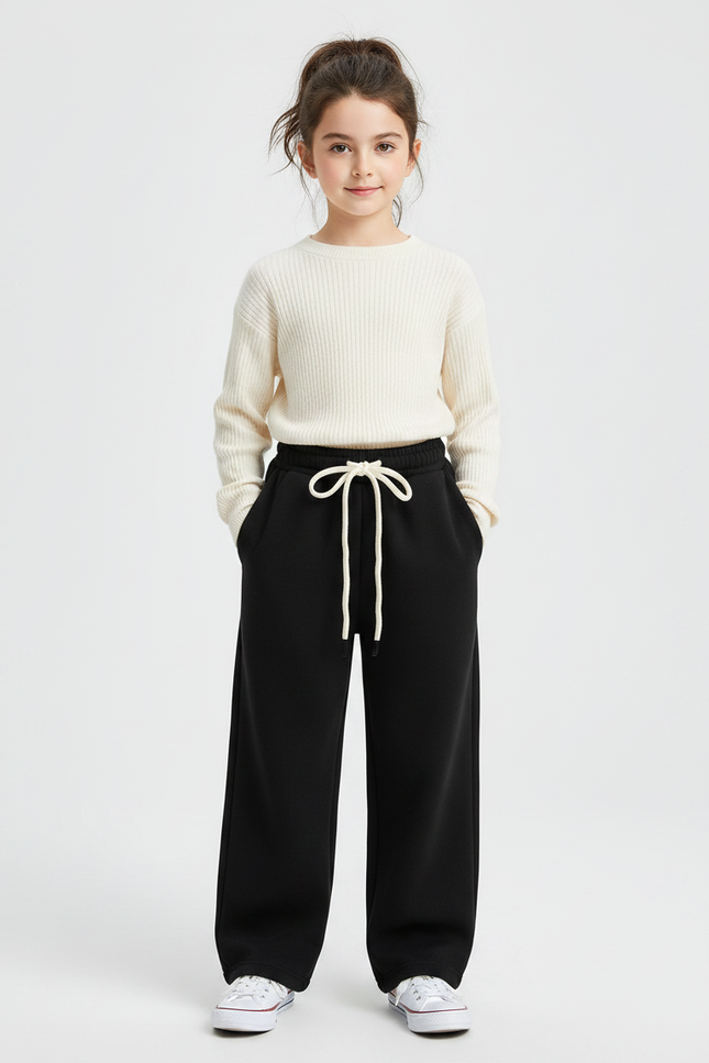 Pantalon Noir Ample Cordon Polaire Fille - Molleton