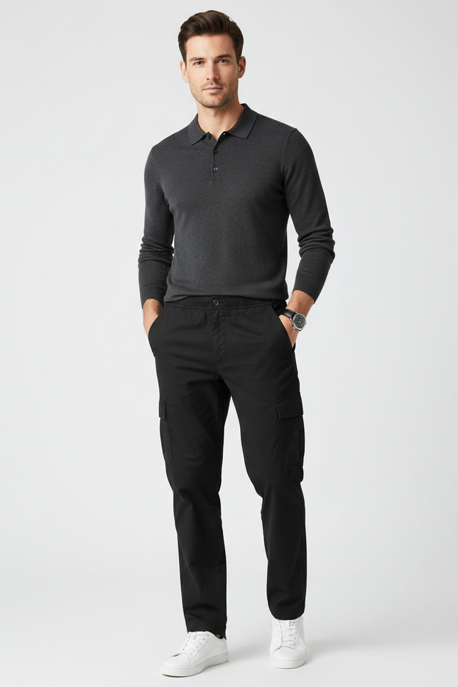 Pantalon Noir Cargo Coton Décontracté Ample Homme