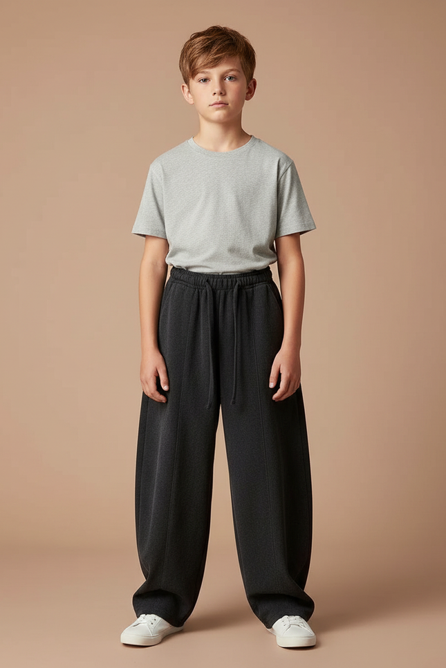 Pantalon Noir Ample Élastique Molletonné Enfant Confortable