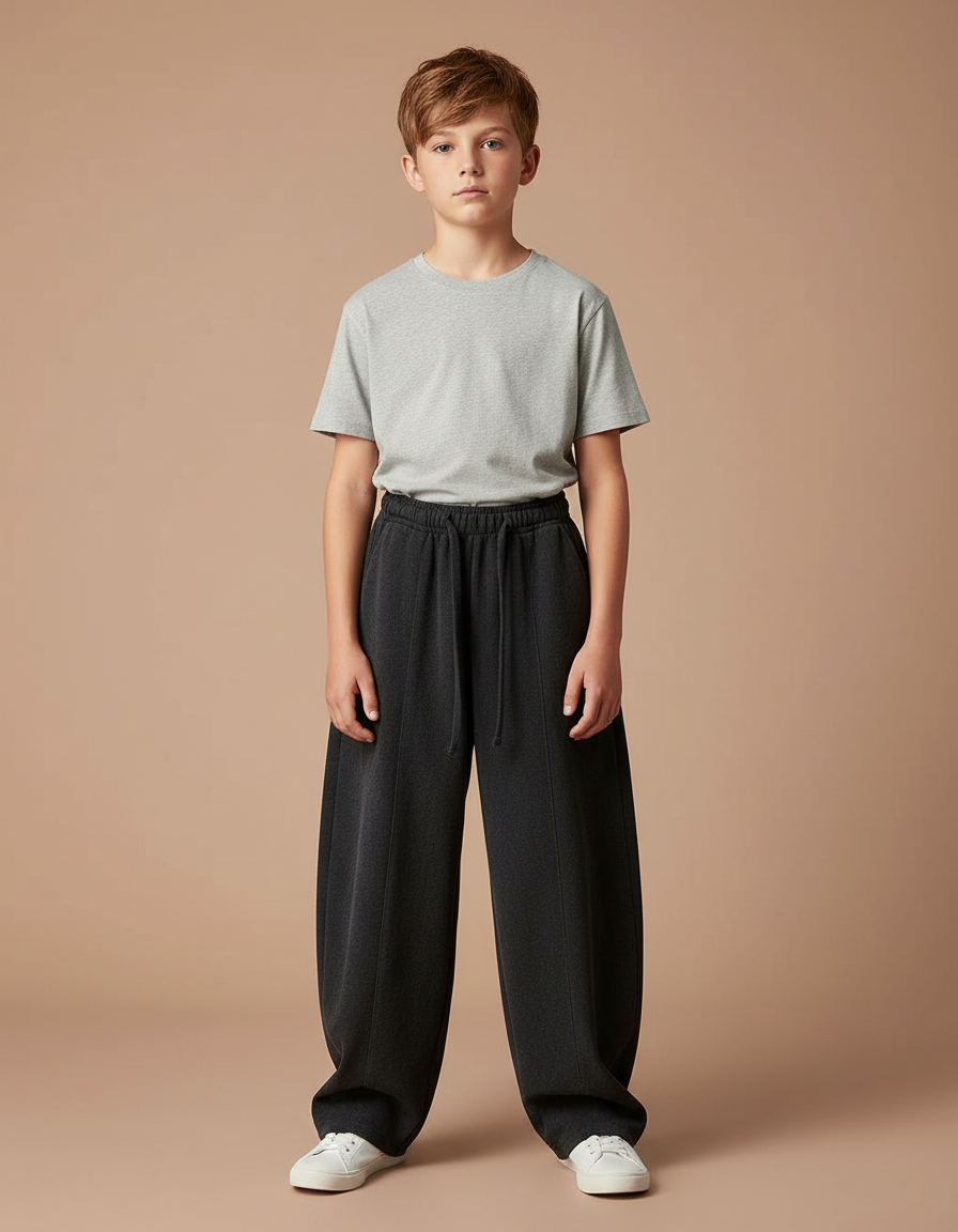 Pantalon Noir Ample Élastique Molletonné Enfant Confortable