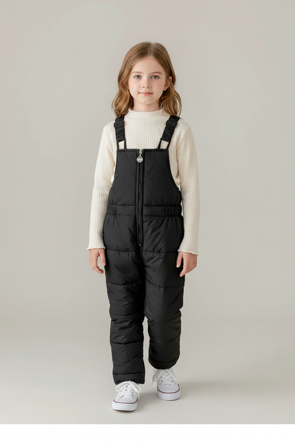 Pantalon Noir Enfant Rembourré Matelassé Hiver Salopette - Polyester