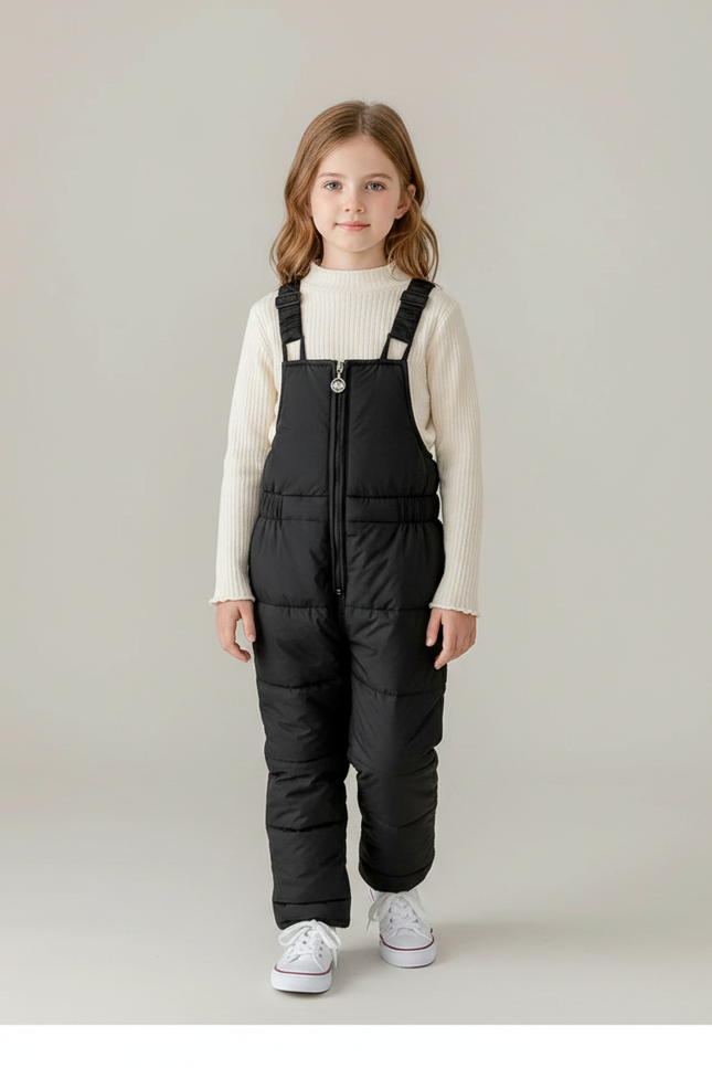 Pantalon Noir Enfant Rembourré Matelassé Hiver Salopette - Polyester