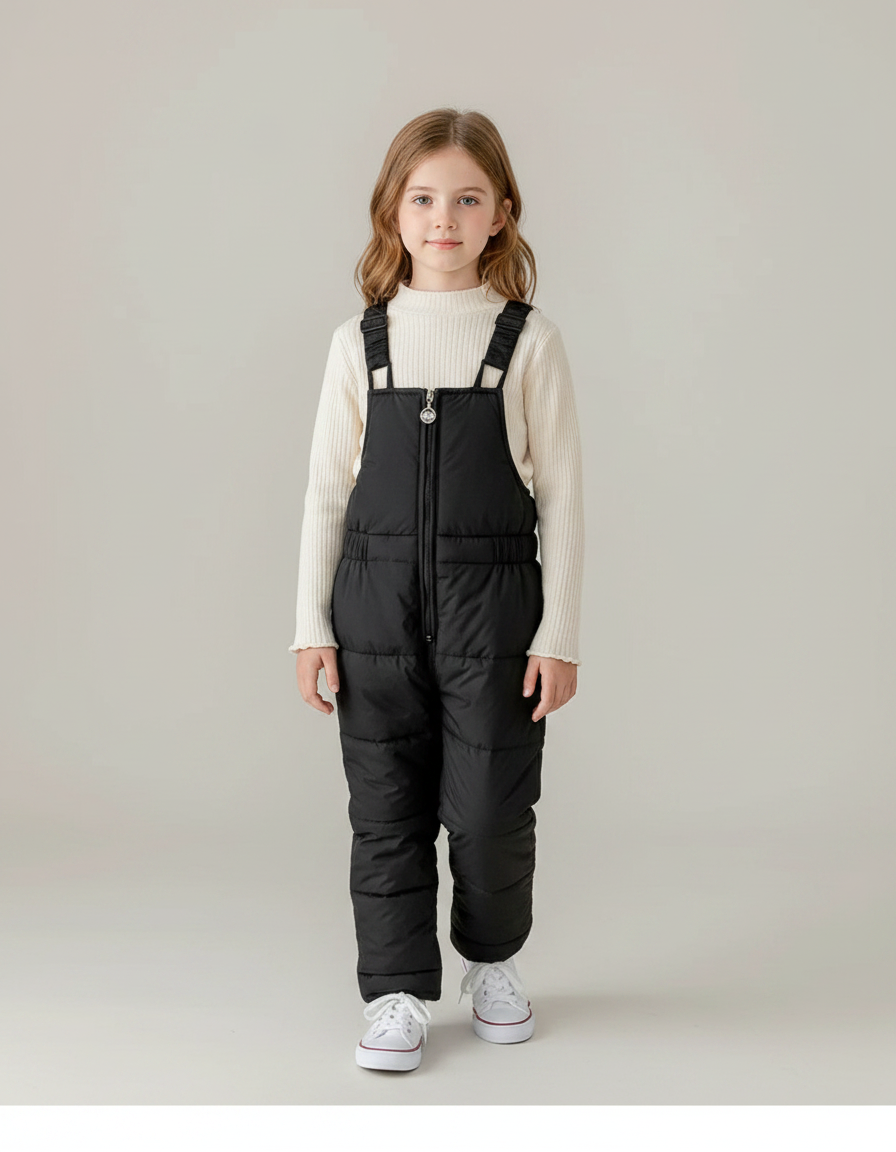Pantalon Noir Enfant Rembourré Matelassé Hiver Salopette - Polyester