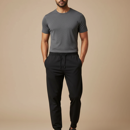 Pantalon Noir Jogger Homme Cordon Slim - Polyester