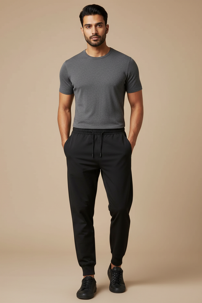 Pantalon Noir Jogger Homme Cordon Slim - Polyester