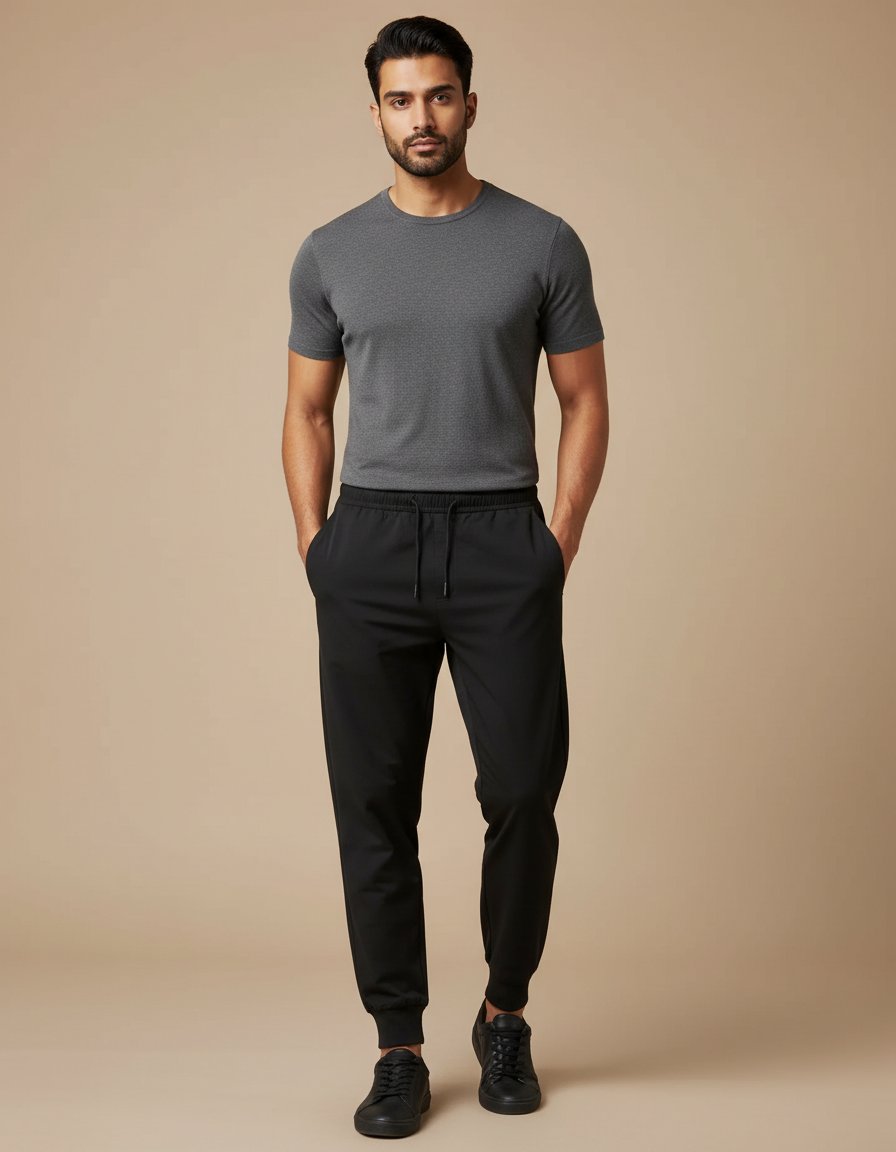 Pantalon Noir Jogger Homme Cordon Slim - Polyester