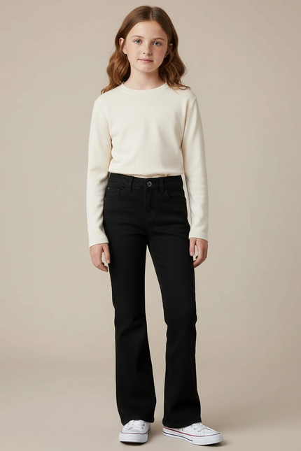 Pantalon Noir Évasé Taille Haute Fille Simple - Jean