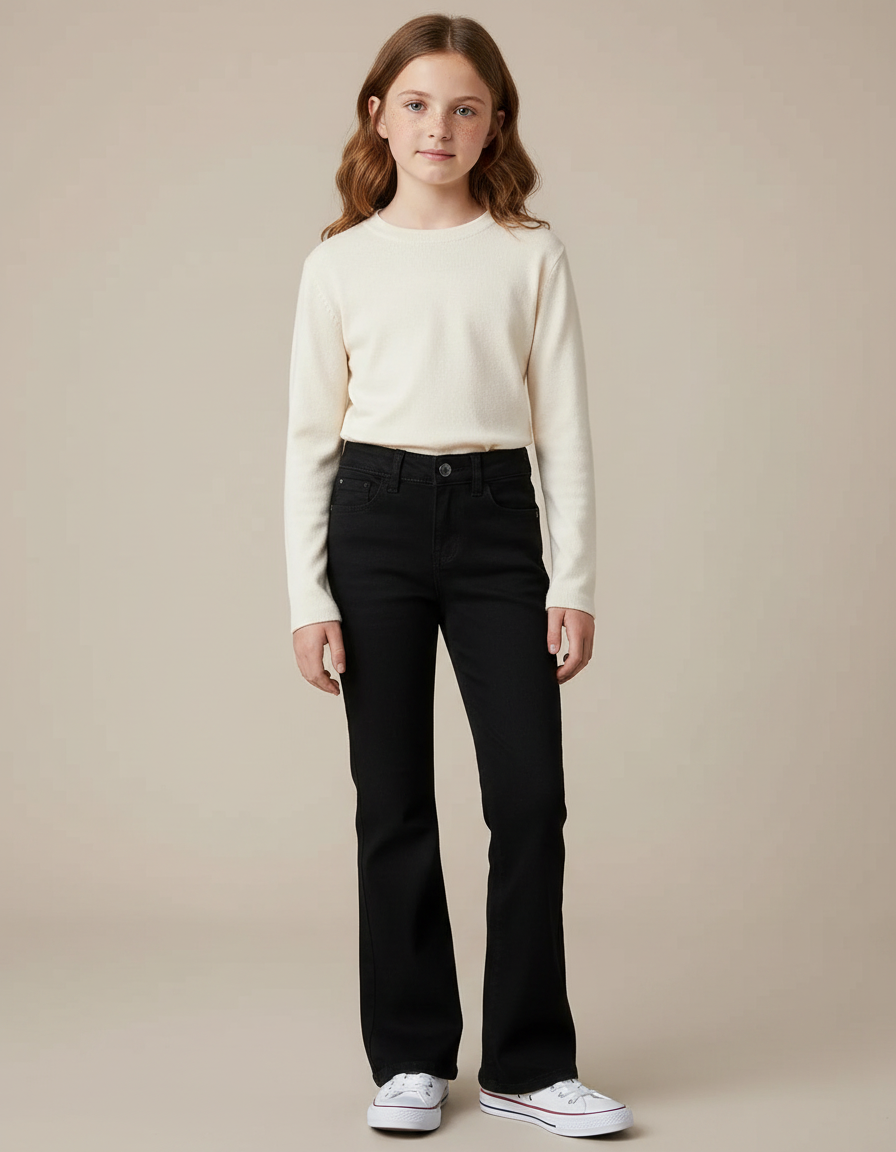 Pantalon Noir Évasé Taille Haute Fille Simple - Jean