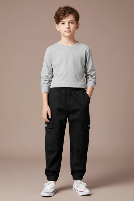Pantalon Cargo Noir Garçon - Toile