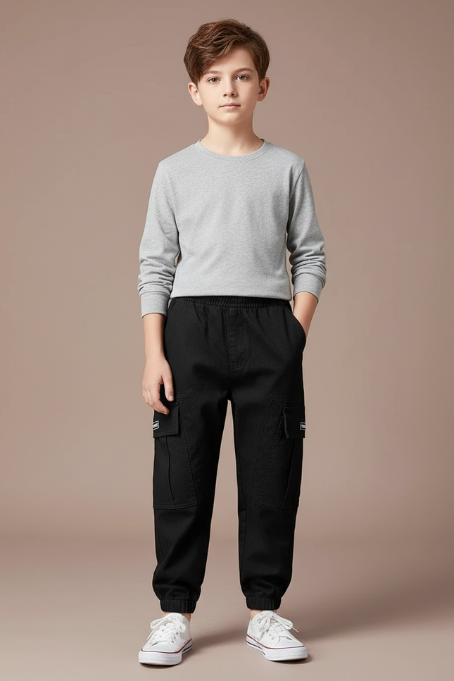 Pantalon Cargo Noir Garçon - Toile