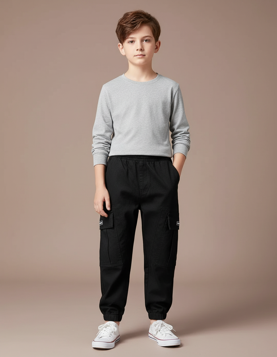 Pantalon Cargo Noir Garçon - Toile