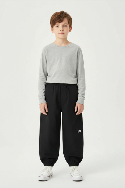 Pantalon Noir Ample Cargo Enfant Décontracté - Polyester