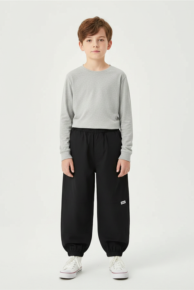 Pantalon Noir Ample Cargo Enfant Décontracté - Polyester