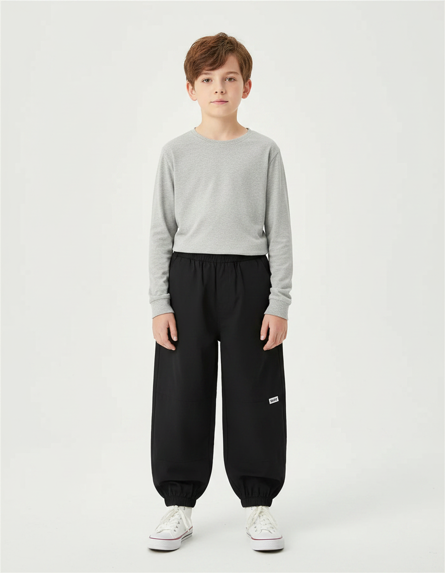 Pantalon Noir Ample Cargo Enfant Décontracté - Polyester