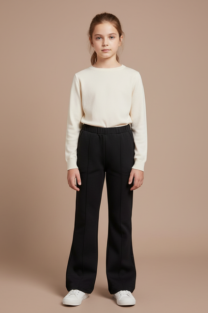 Pantalon Noir Évasé Large Confortable Fille - Molleton