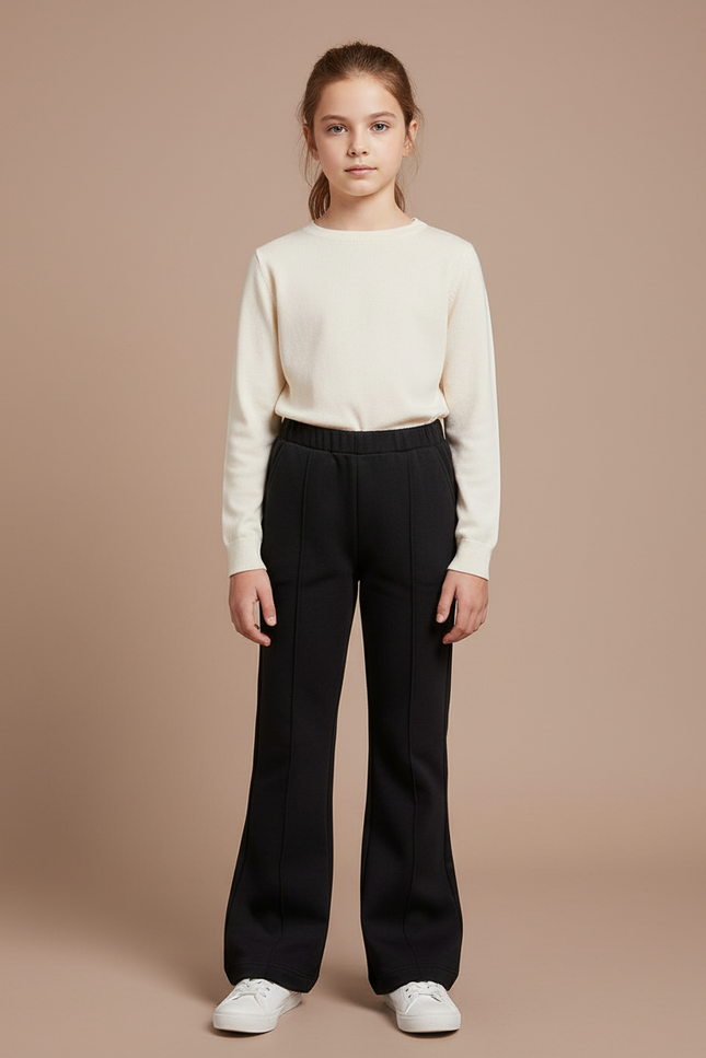 Pantalon Noir Évasé Large Confortable Fille - Molleton