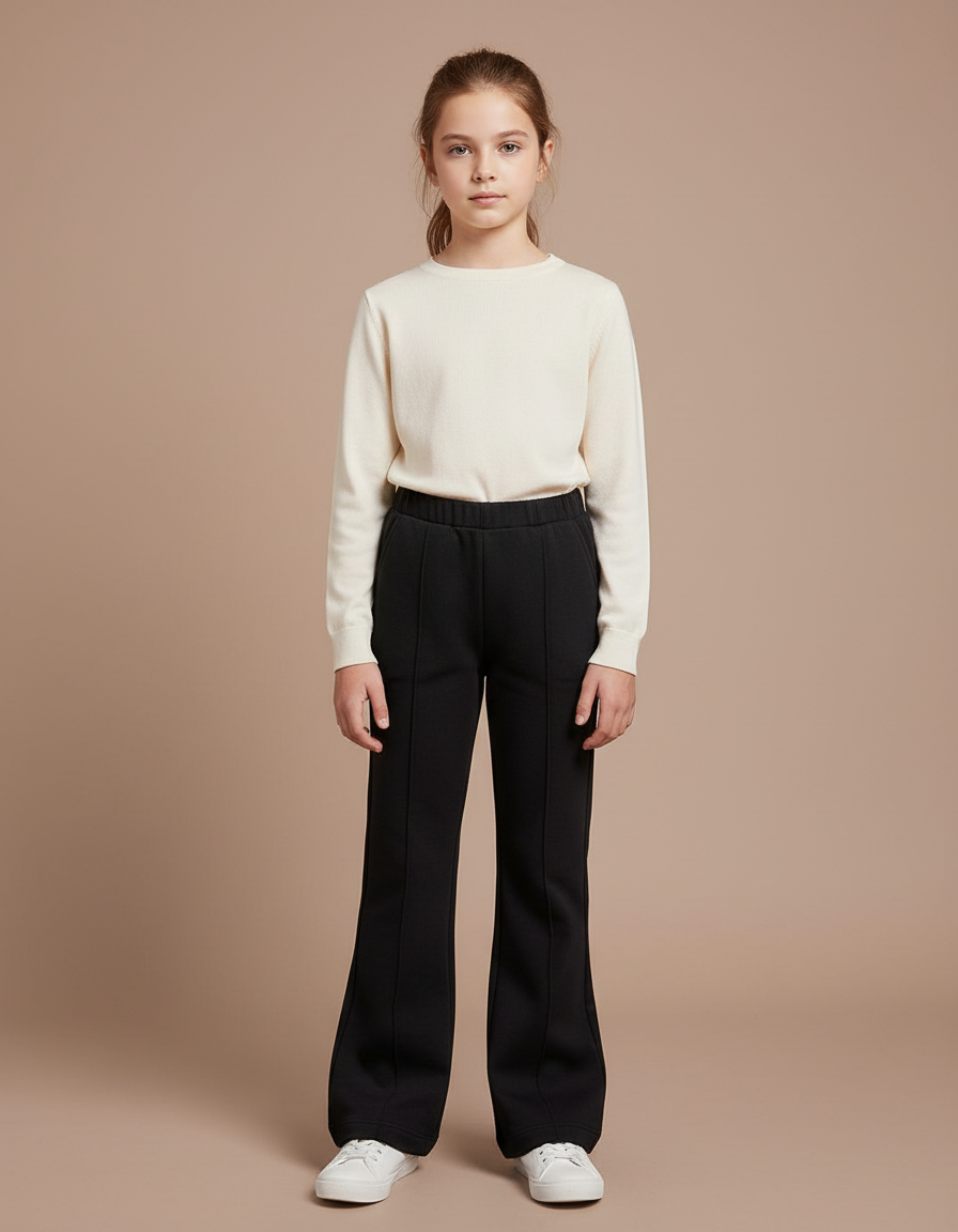 Pantalon Noir Évasé Large Confortable Fille - Molleton