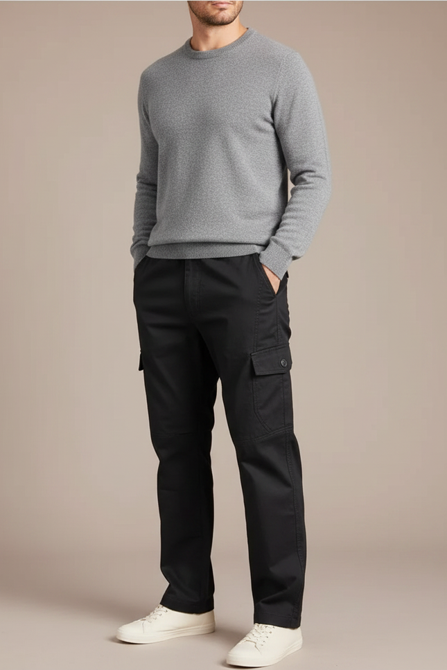 Pantalon Noir Cargo Coton Droit Décontracté Homme - Gabardine