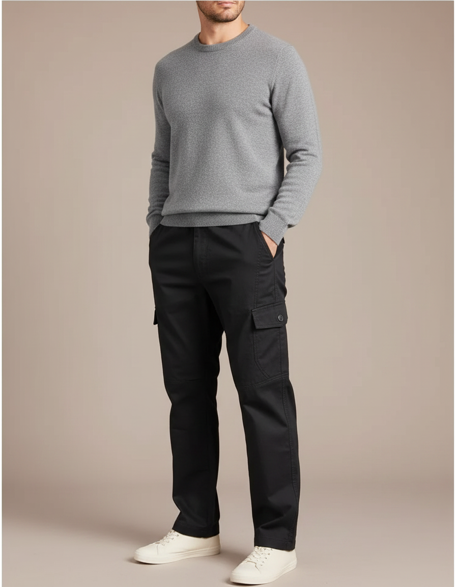 Pantalon Noir Cargo Coton Droit Décontracté Homme - Gabardine