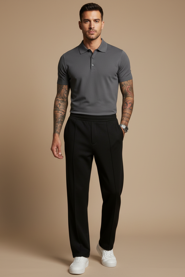 Pantalon Noir Droit Plissé Décontracté Homme - Maille