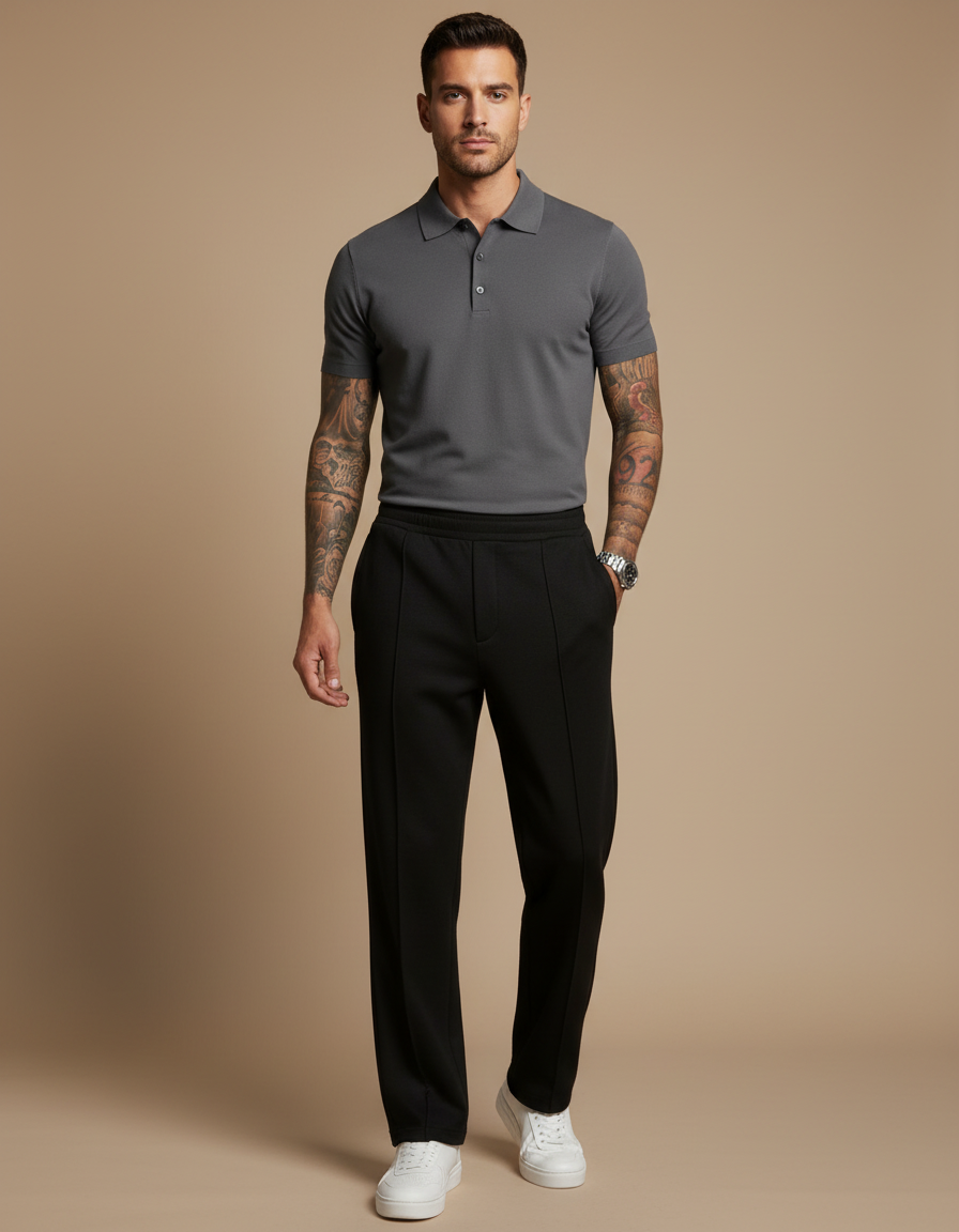 Pantalon Noir Droit Plissé Décontracté Homme - Maille