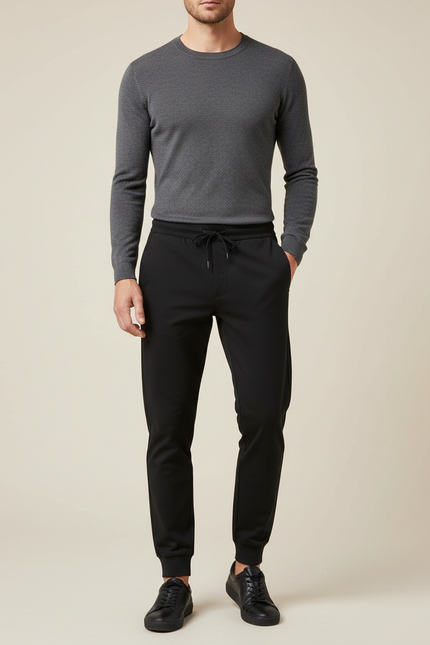 Pantalon Noir Jogger Homme Cordon Décontracté - Polyester