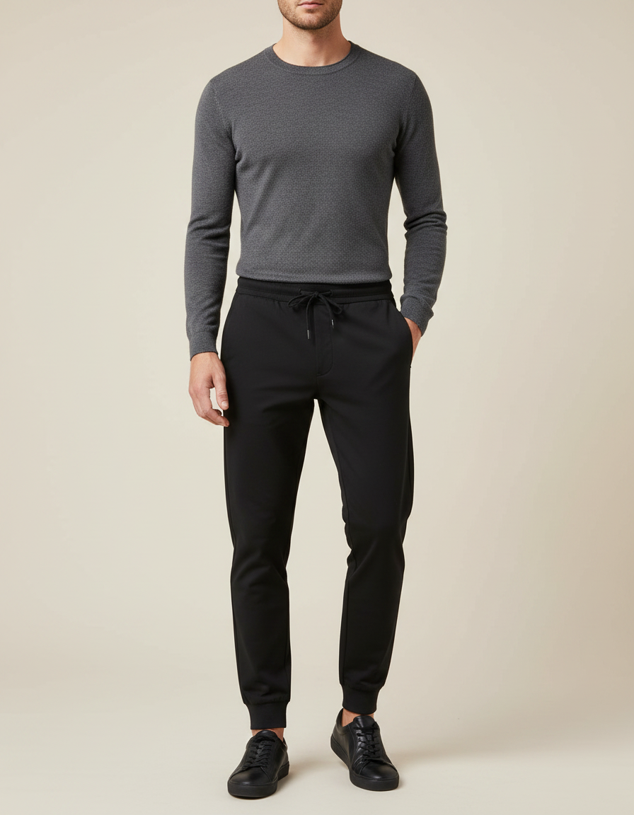 Pantalon Noir Jogger Homme Cordon Décontracté - Polyester