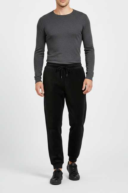 Pantalon Noir Molletonné Confortable Cordon Sport