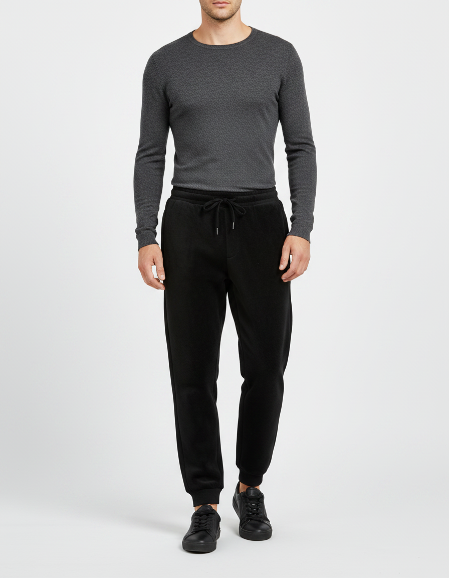 Pantalon Noir Molletonné Confortable Cordon Sport