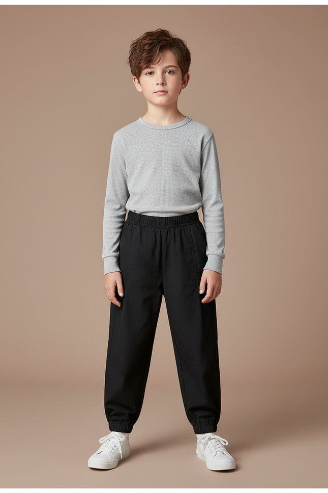 Pantalon Noir Ample Sport Enfant Garçon - Polyester
