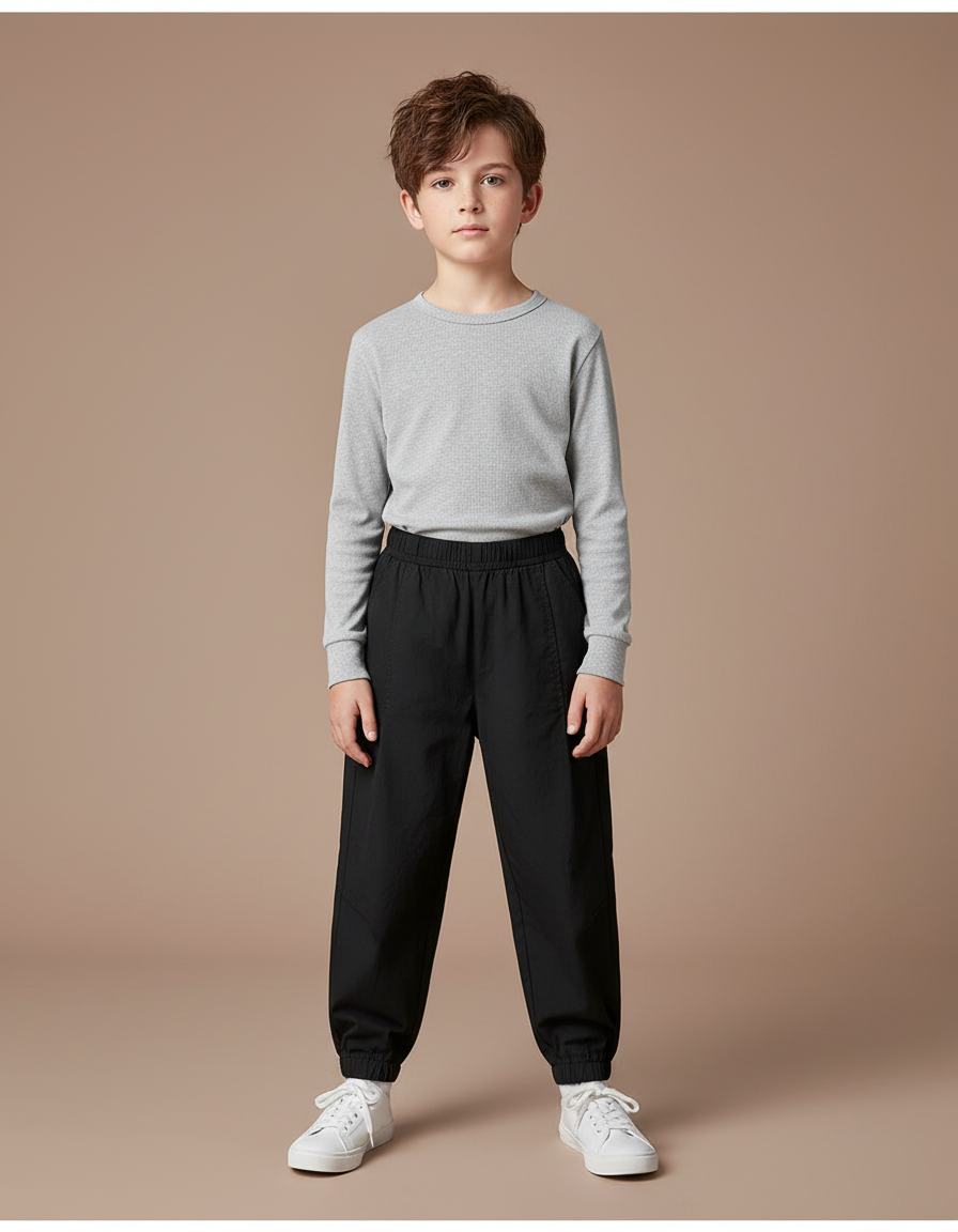 Pantalon Noir Ample Sport Enfant Garçon - Polyester