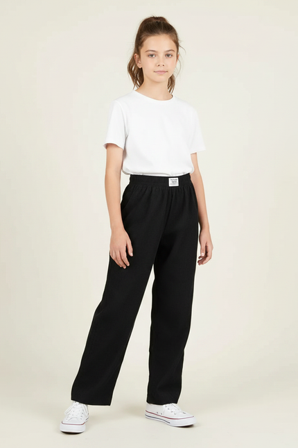 Pantalon Noir Côtelé Ample Enfant Décontracté - Cordé