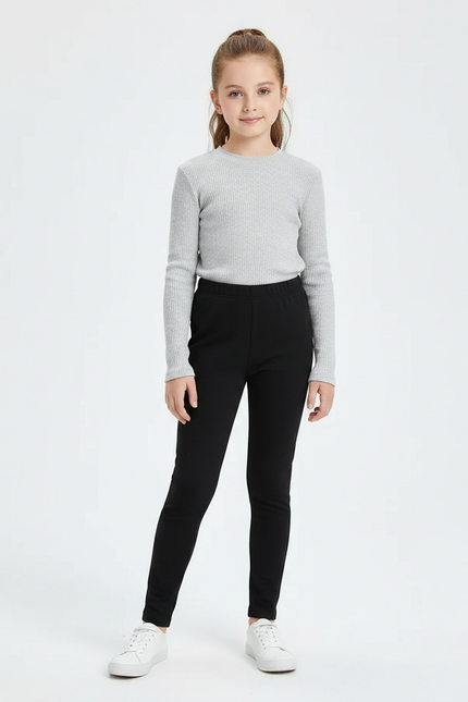 Pantalon Noir Fille Confortable Extensible Simple - Maille