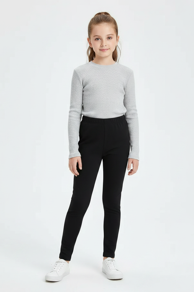 Pantalon Noir Fille Confortable Extensible Simple - Maille