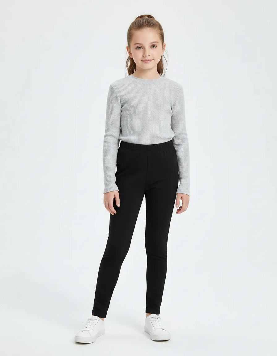 Pantalon Noir Fille Confortable Extensible Simple - Maille