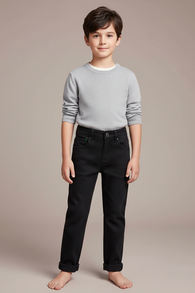 Pantalon Noir Enfant Garçon Coupe Droite Classique - Jean