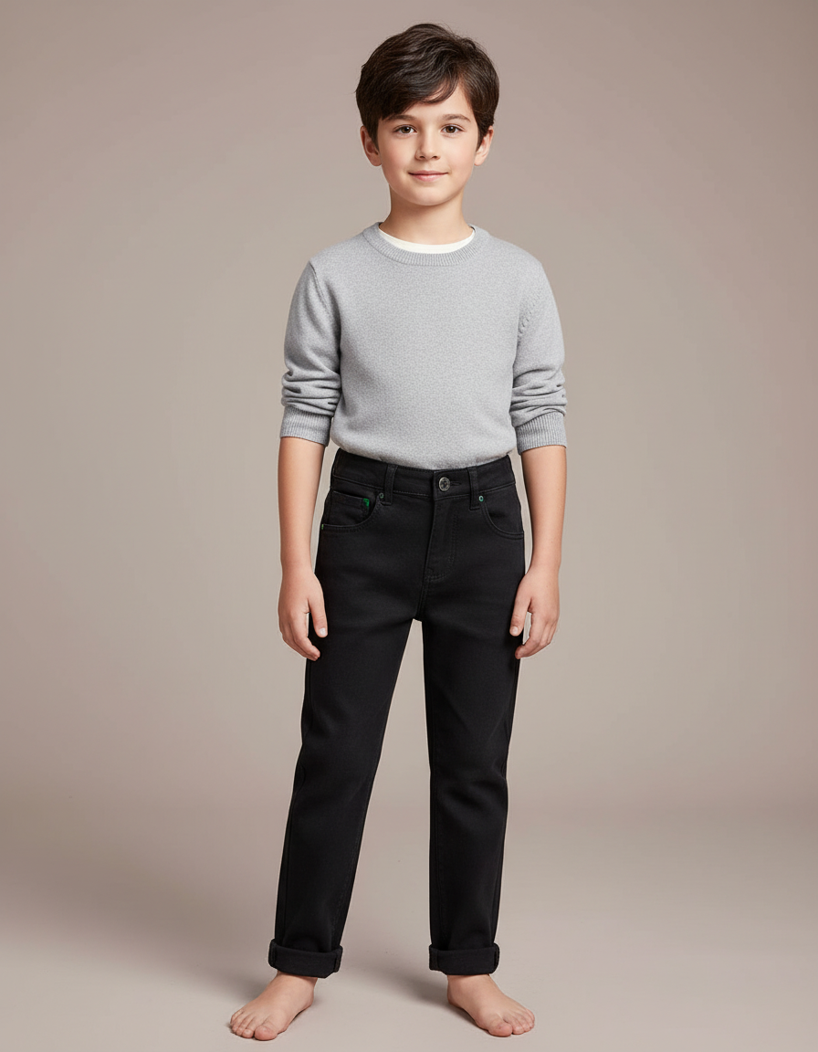 Pantalon Noir Enfant Garçon Coupe Droite Classique - Jean