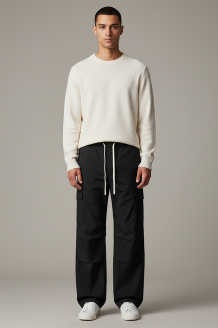 Pantalon Noir Cargo Ample Décontracté Homme Lâche - Polyester