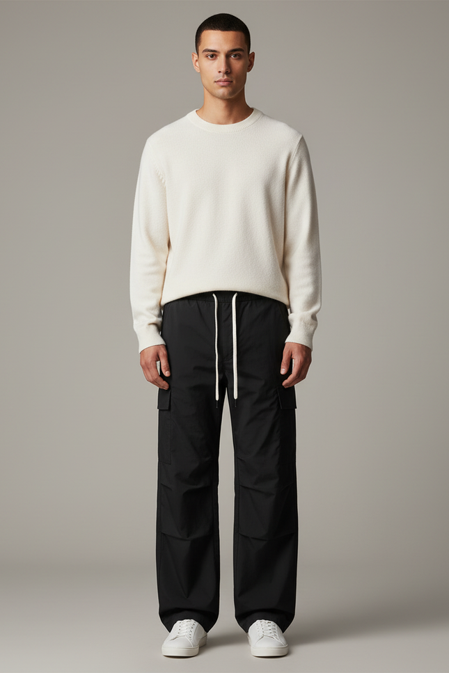 Pantalon Noir Cargo Ample Décontracté Homme Lâche - Polyester