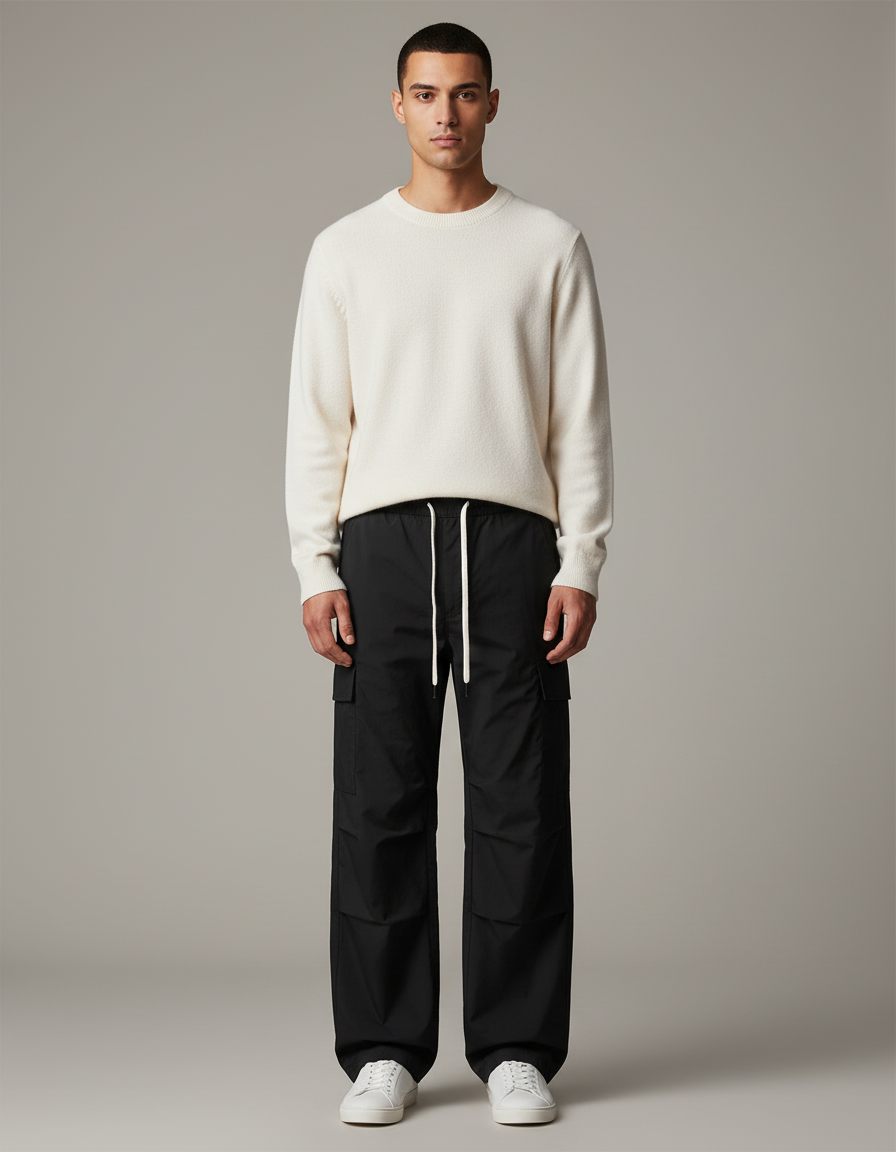 Pantalon Noir Cargo Ample Décontracté Homme Lâche - Polyester