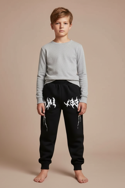 Pantalon Noir Jogging Imprimé Flammes Enfant - Molleton