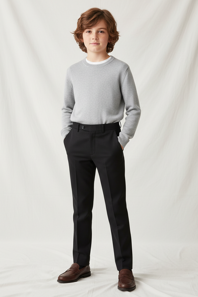 Pantalon Noir Garçon Élégant Ajusté Formel - Polyester