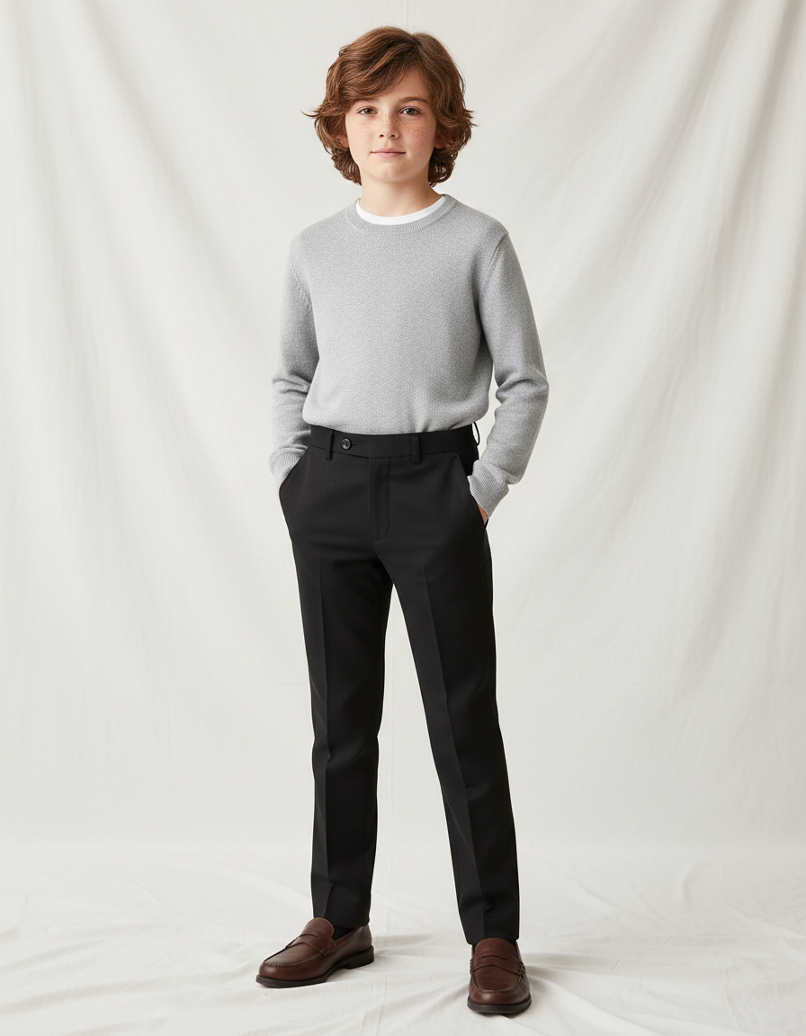 Pantalon Noir Garçon Élégant Ajusté Formel - Polyester