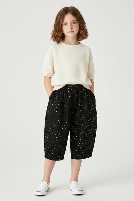 Pantalon Noir Polka Dot Ample Confortable Fille - Coton