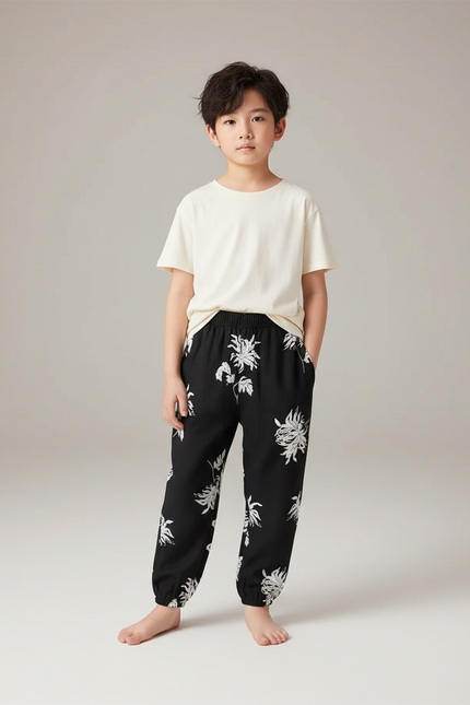 Pantalon Fluide Imprimé Noir Et Blanc - Viscose