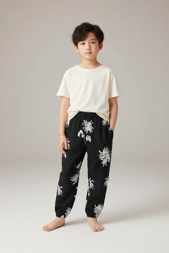 Pantalon Fluide Imprimé Noir Et Blanc - Viscose