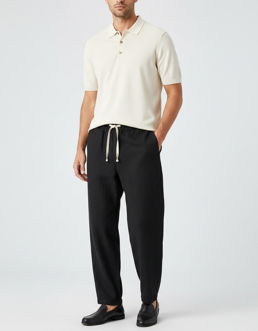 Pantalon Lin Homme Noir