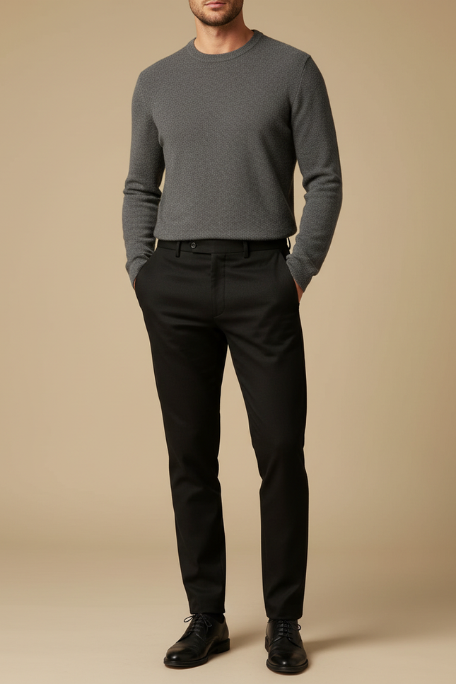 Pantalon Noir Habillé Slim Élégant Formel Homme - Gabardine