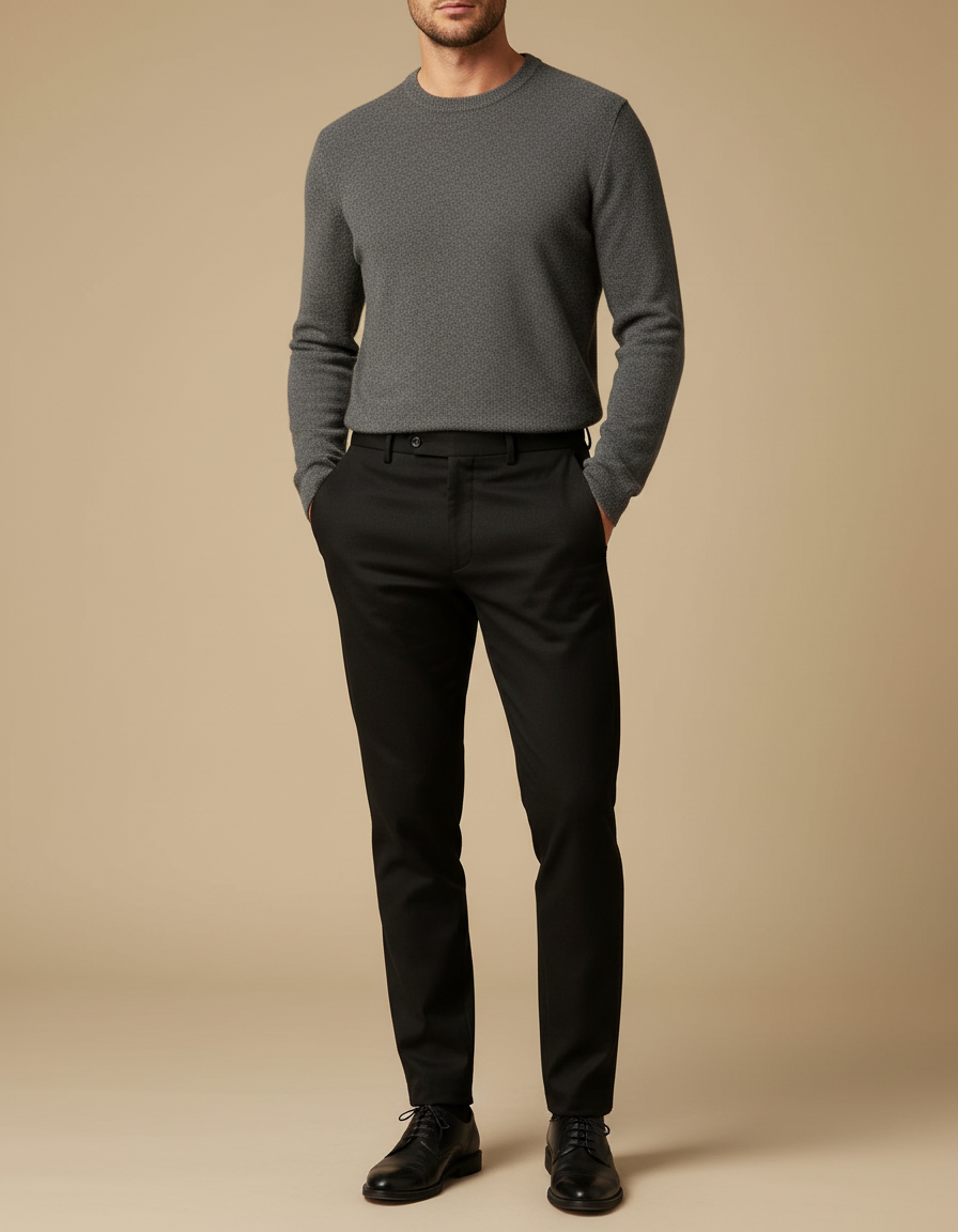 Pantalon Noir Habillé Slim Élégant Formel Homme - Gabardine
