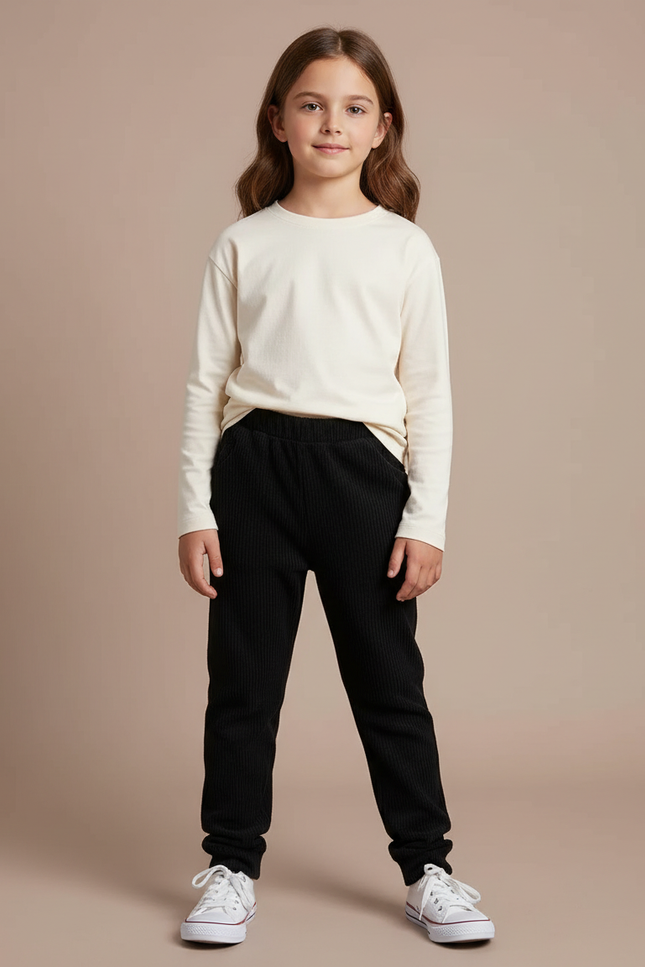 Pantalon Noir Côtelé Confortable Enfant - Cordé